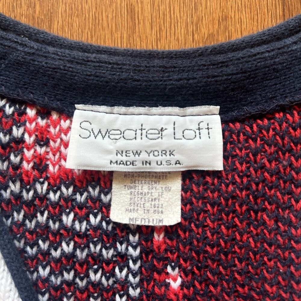 Vintage Sweater Loft USA Flag‎ Patchwork Vest Medium Cottagecore Grandmacore - Picture 3 of 16